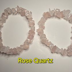 Pair of Pink Rose Quartz Premium Quality Natural Polished Crystal Gemstone Chip Bracelets and January Birthstone 