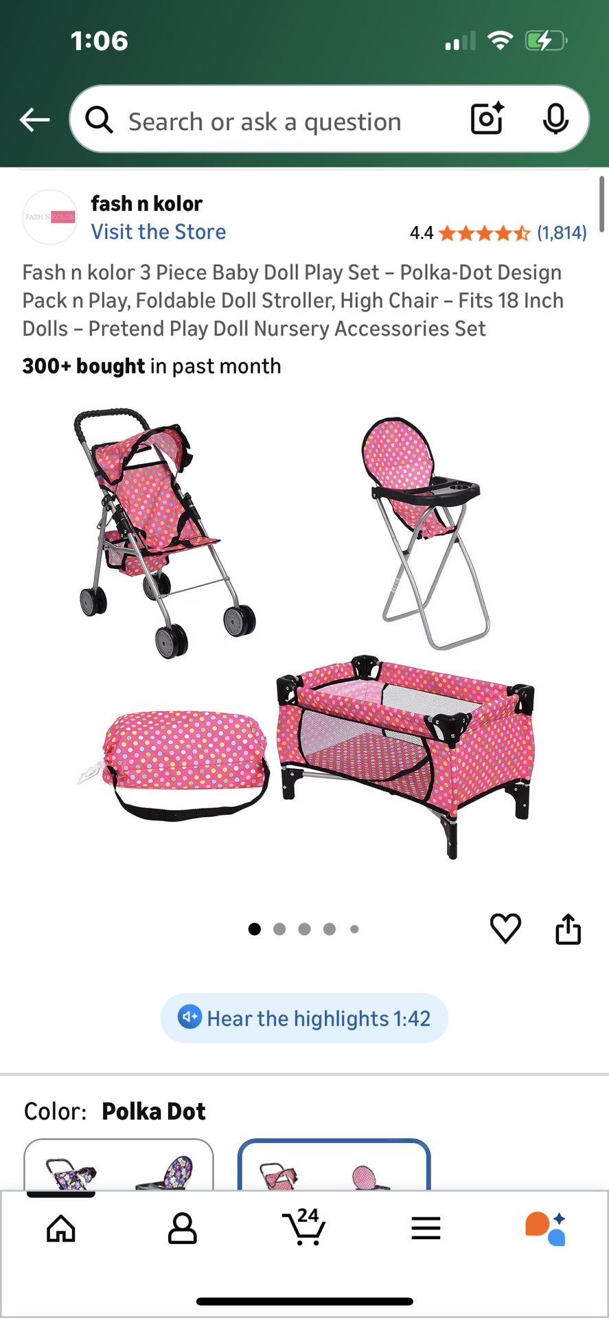 Baby Doll Crib, Stroller, High Chair, Blanket And Bag! 