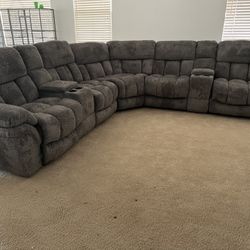 New Reclining Sectional.  Grey Or Brown Flannelette Fabric.  133” X 133”.  Free Delivery!