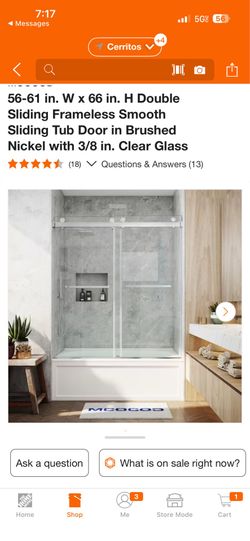 MCOCOD 56-61 in. W x 66 in. H Double Sliding Frameless Smooth Sliding Tub Door in Brushed Nickel with 3/8 in. Clear Glass