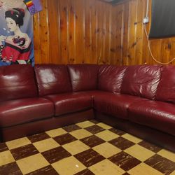 Genuine Leather Couch In Red