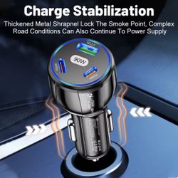 Car Charger 90W 3-in-1 QC3.0 PD Type C USB Moblie Phone Fast Charging for IPhone Xiaomi Samsung Car Quick Charger Adapter Tools
