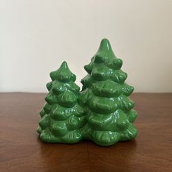 Miniature pair of painted ceramic set of Christmas trees about 4.5” tall x 4.75” wide 