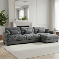 Napa 130" Modular Velvet L-Shaped Sectional Sofa with Ottoman and Bolster Arms