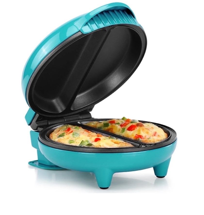 Holstein Housewares 2-Section Non-Stick Omelet Maker, Teal Stainless Steel, Easy Breakfast meals, pancakes, frittatas