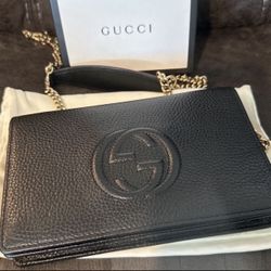 Gucci soho Leather Wallet On Chain Black Crossbody Purse