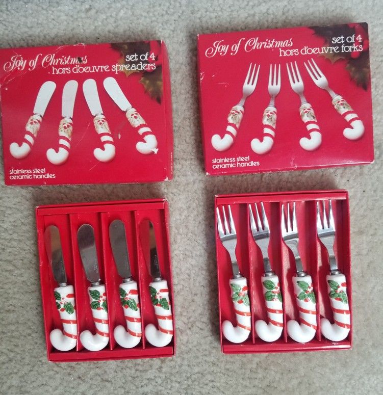 Vintage Joy Of Christmas Hors D'oeuvres Spreaders And Forks 
