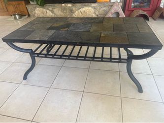 Stone tile top metal table