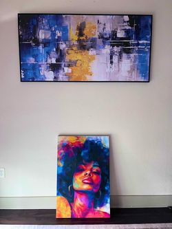 Abstract Canvas Wall Art Set • Vibrant Black Woman Portrait • Modern Abstract Cityscape • Colorful Afro Queen Art • 2 Piece Canvas Bundle