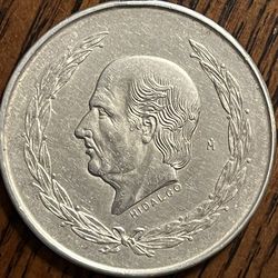 Silver 1952 Mexican Cinco Pesos Hidalgo Ley .720 Plata