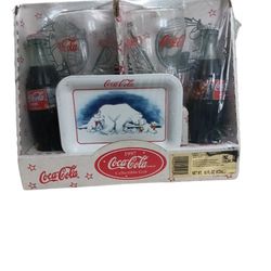Vintage 1997 Mini Cokes, Glasses And Tray Collectible 