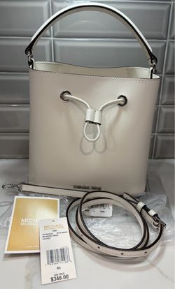 Michael Kors optic white medium bucket Suri crossbody leather purse handbag