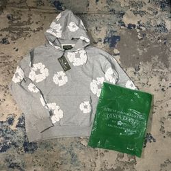 GREY DENIM TEAR HOODIE