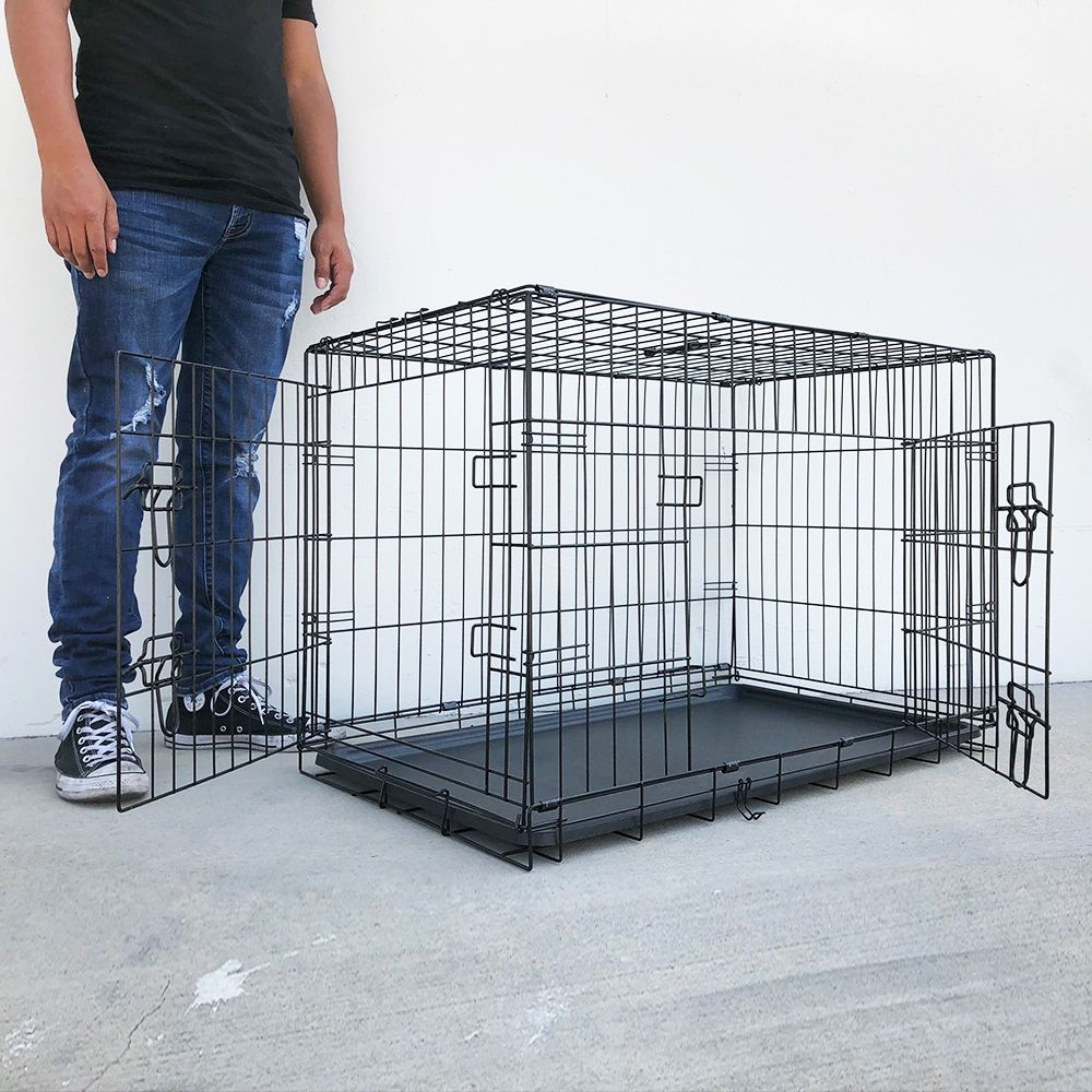 New $50 Folding 36” Dog Cage 2-Door Pet Crate Kennel w/ Tray 36”x23”x25”