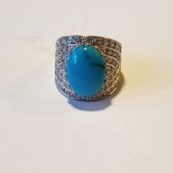 STUNNING Turquoise Daimond Sterling Silver Ring Sz7