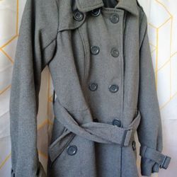 Ambiance Apparels Women’s Dark Grey Wool-Blend Pea Coat Size Large