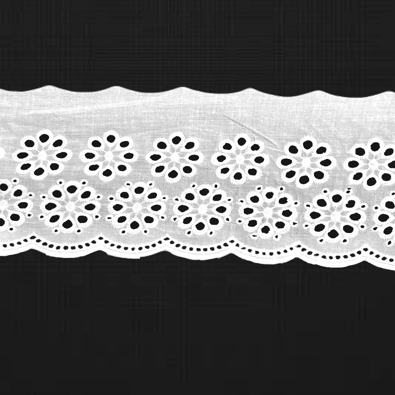 6” Victorian Embroidered White Cotton Eyelet Trim, Two Yards