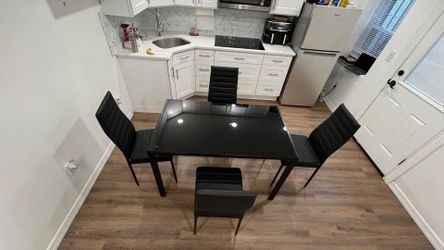 Black 5-Piece Glass Dining Set with 4 Leather Chairs