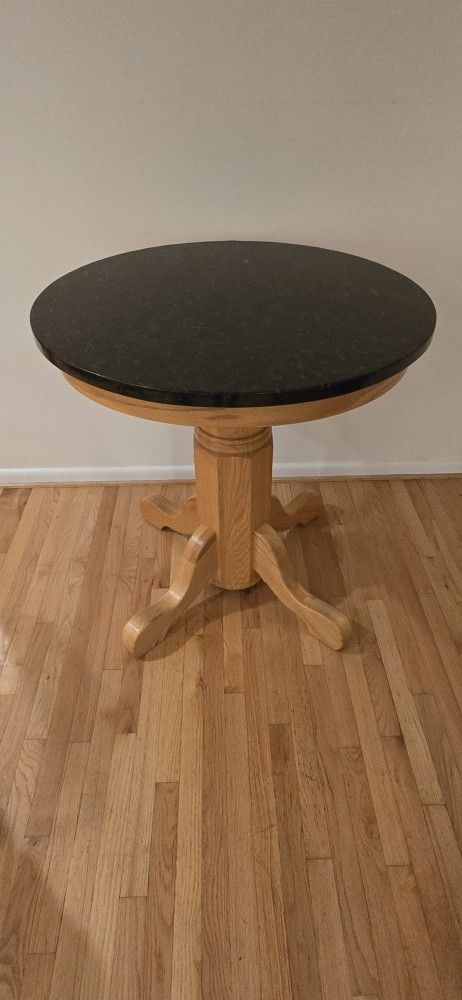 Granite Top Wood Pedistal Table With 3 Chairs