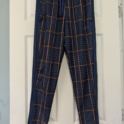 Adidas Men's Navy Blue Track Pants with Orange Windowpane Zize M
