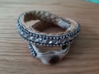 Juicy Couture Adjustable White Rhinestone Braided Wrap Bracelet 16"