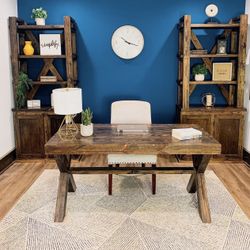 Custom farmhouse Office Desk Study Filling Cabinet Solid Wood Modern Rustic Office File Writing Restoration Hardware Insp Carpenter Bookcase