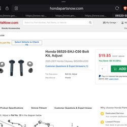 Honda Odyssey Rear Suspension Lower Adjustment Bolt 