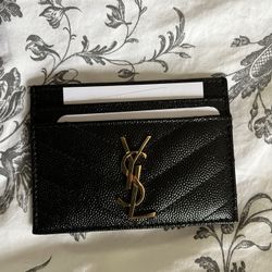 YSL Black Leather Card Case, Golden Hardware