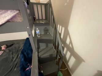 Gray Wood Bunk Bed with Stairs