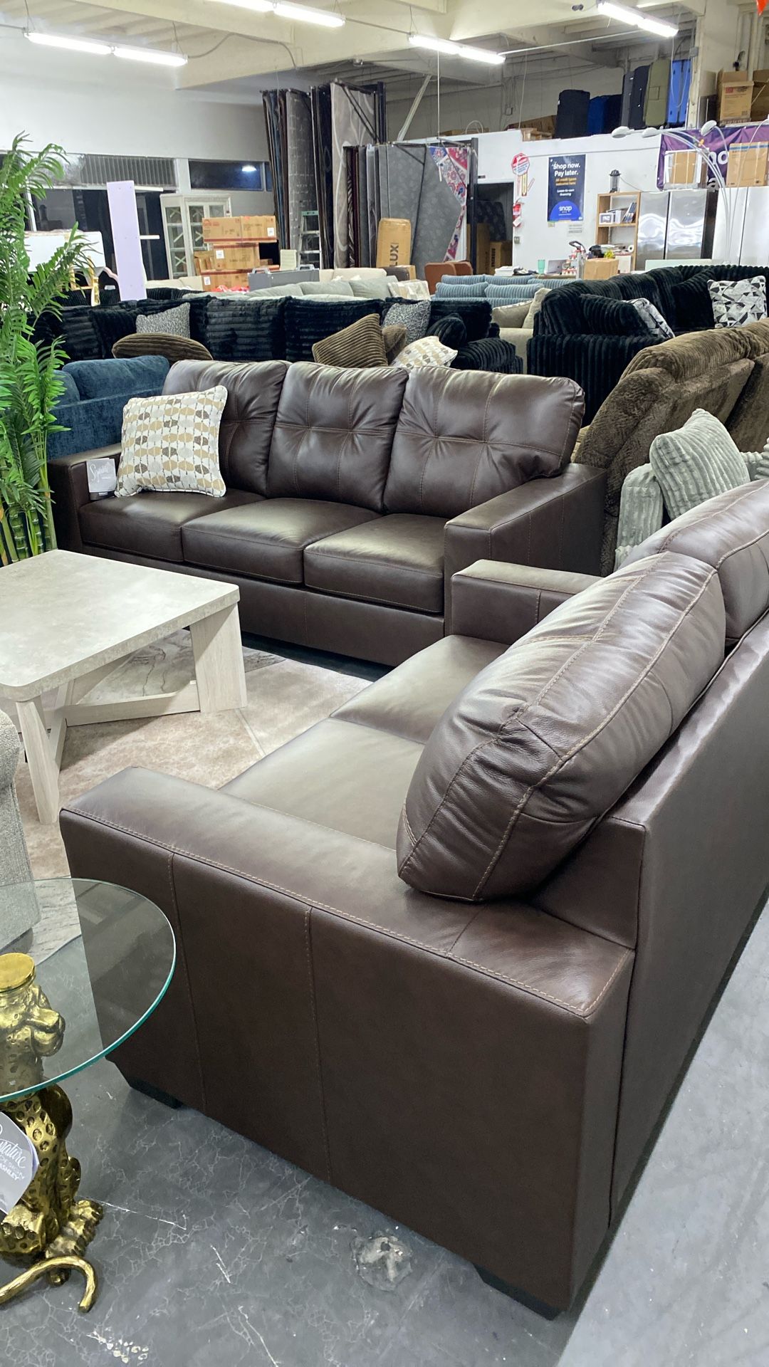 Nice brown ashley Sofa And Loveseat Living room Set Great For Kids And Pets Easy To clean Was $1899 Now $1300 Must Go Can Deliver