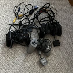 Sony PS1 PS2 PlayStation 1 And 2 Wired Controllers And Extra Cables