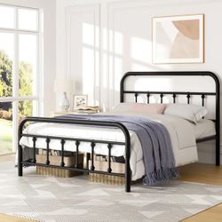 Black Metal Bed Frame with Headboard and Footboard