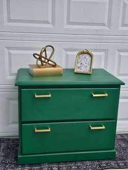 Green 2-Drawer Cabinet with Gold Hardware