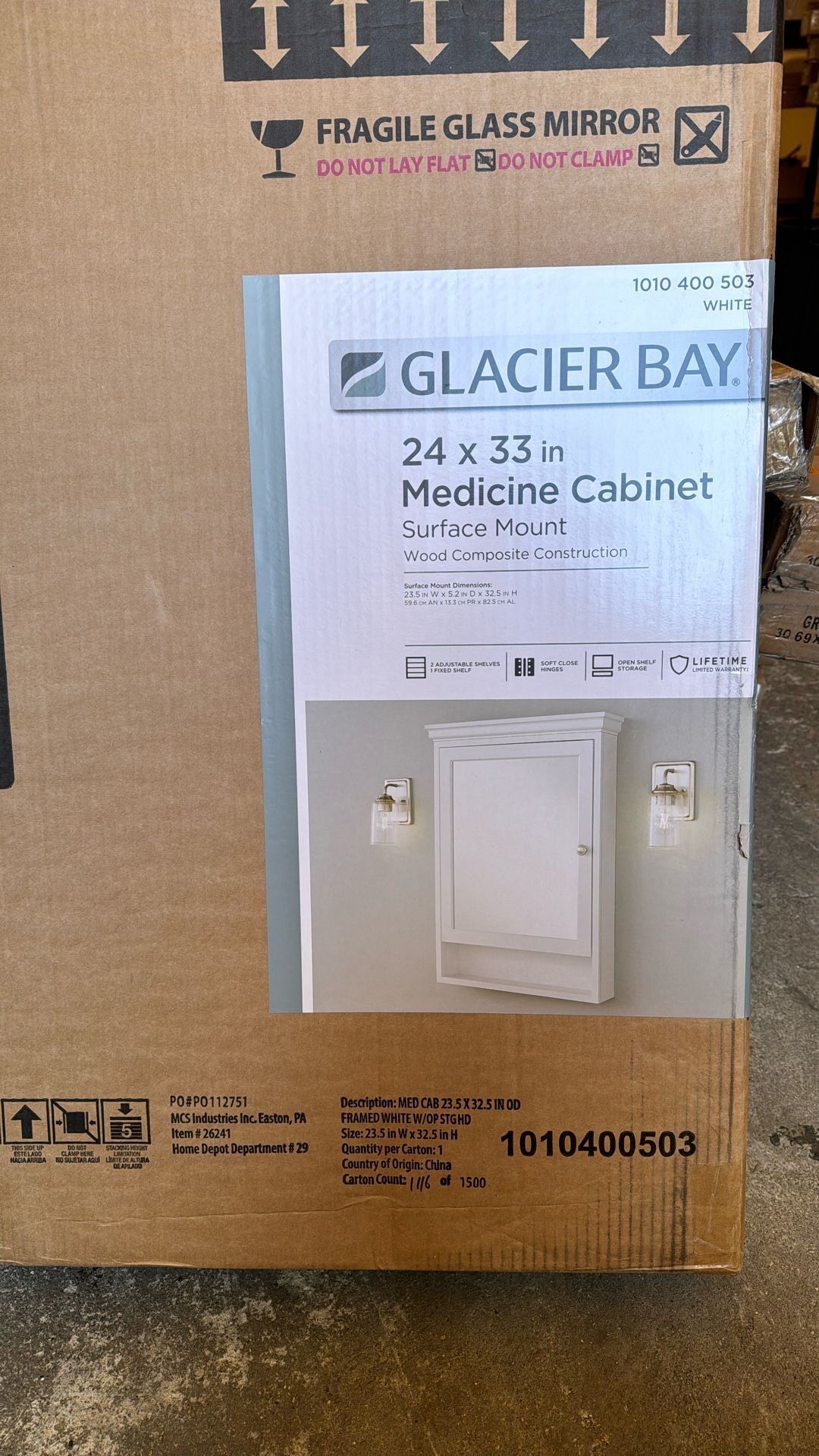 Glacier Bay 23-1/2 in. W x 32-1/2 in. H Framed Surface-Mount Bathroom Medicine Cabinet with Mirror, White