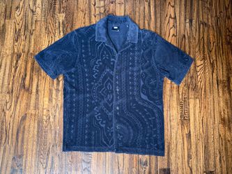 Kith Terry Cloth Summer Button-Up Navy Blue Shirt Medium