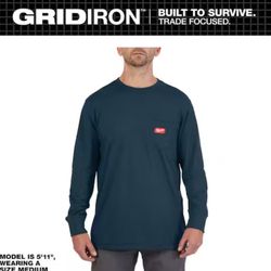 Milwaukee Men's Large Blue GRIDIRON Cotton/Polyester Long-Sleeve Pocket T-Shirt #MIL-419