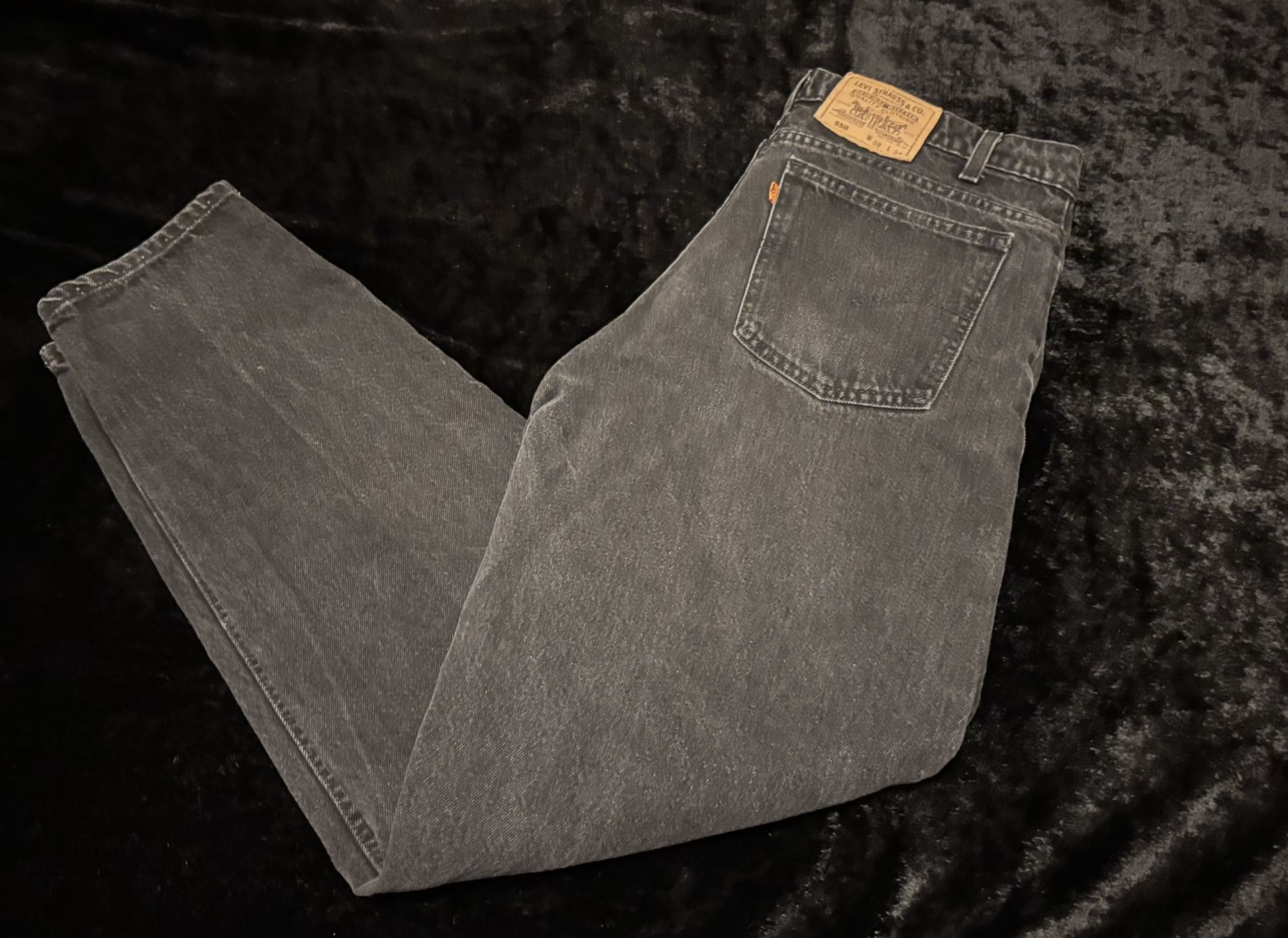 Mens Vintage 38x34 Levis Orange Tab Black Baggy Black Denim Jeans