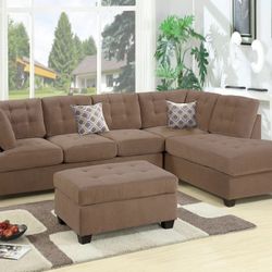 Brand New Brown Suede Sectional Sofa (Ottoman Sold Separately)