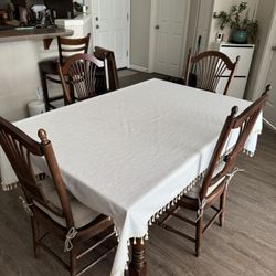 Solid Wood Dining Table W/ Chairs, Cushions And Table Cloth