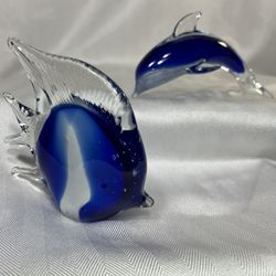 Murano Glass Fish &Dolphin Blue &white