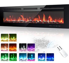 EUHOMY 50 Inch Electric Fireplace Wall Recessed and Wall Mounted with Adjustable Flame Color, Fireplace Heater with Remote Control, Linear Fireplace w