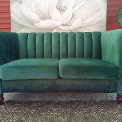 Green Velvet Studded Loveseat 