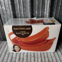 Rachael Ray 3-Piece Bubble & Brown Ceramic Bakeware Set Orange NEW