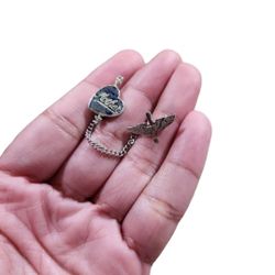 Vtg Mother Bling Pilot Sweetheart Wings Propeller Chain Pin Brooch 3"