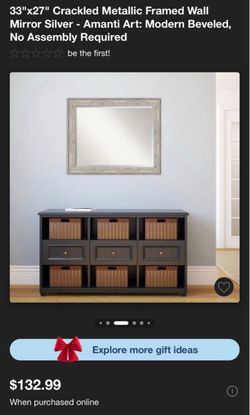 Brand New 33"x27" Crackled Metallic Framed Wall Mirror Silver - Amanti Art: Modern Beveled, No Assembly