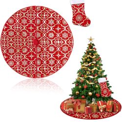Brand New Large Christmas Tree Skirt Deco48Inches with11*17Inch Christmas Stocking Set Shiny Gold Print Decorations,Christmas Tree Mat Kit