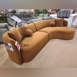camel brown chenille living room sectional sofa 112"W X 70.8"D  X 30.5" H