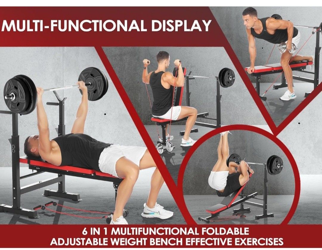 OPPSDECOR 8-in-1 Foldable Weight Bench Set with Squat Rack, Adjustable Bench Press Home Gym System for Full-Body Workout, Flat Incline Decline Sit Up 