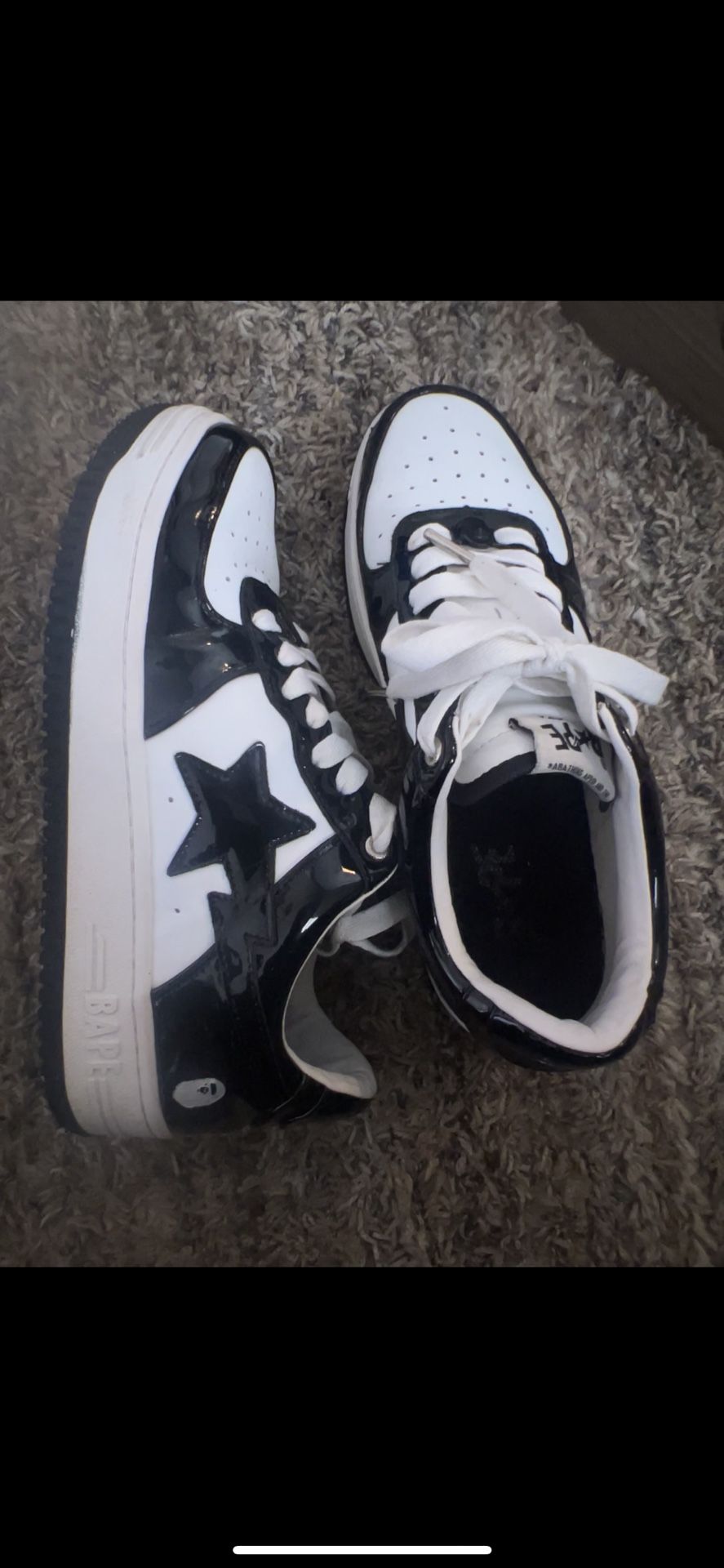 Black White Bape Sneakers with Star Design — Authentic Stylish!