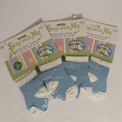 Stay with Me Socks ~3 PAIRS. blue. Size 0-3 m. Bottom Grips w/Adjustable Strap